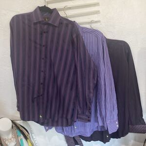 Bundle 3 TailorByrd Dress Shirts Men’s Striped Multicolored Contrast Cuff Size L